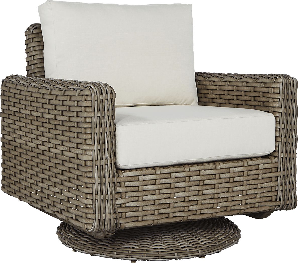 Siesta Key Driftwood Outdoor Swivel Chair with Linen Cushions Rooms To Go