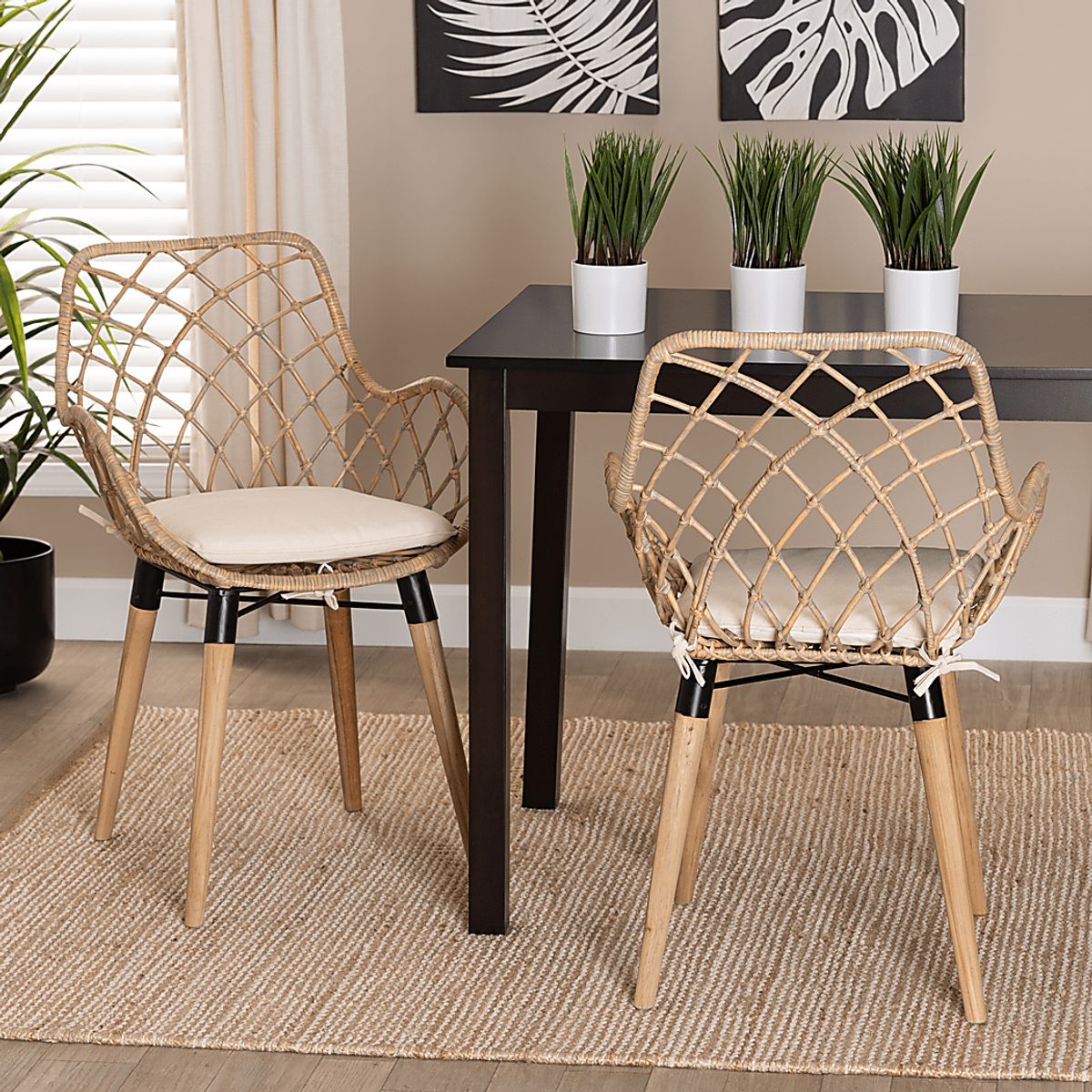 Sigourney Natural Beige,White Polyester Fabric Dining Chair, Set Of 2 ...