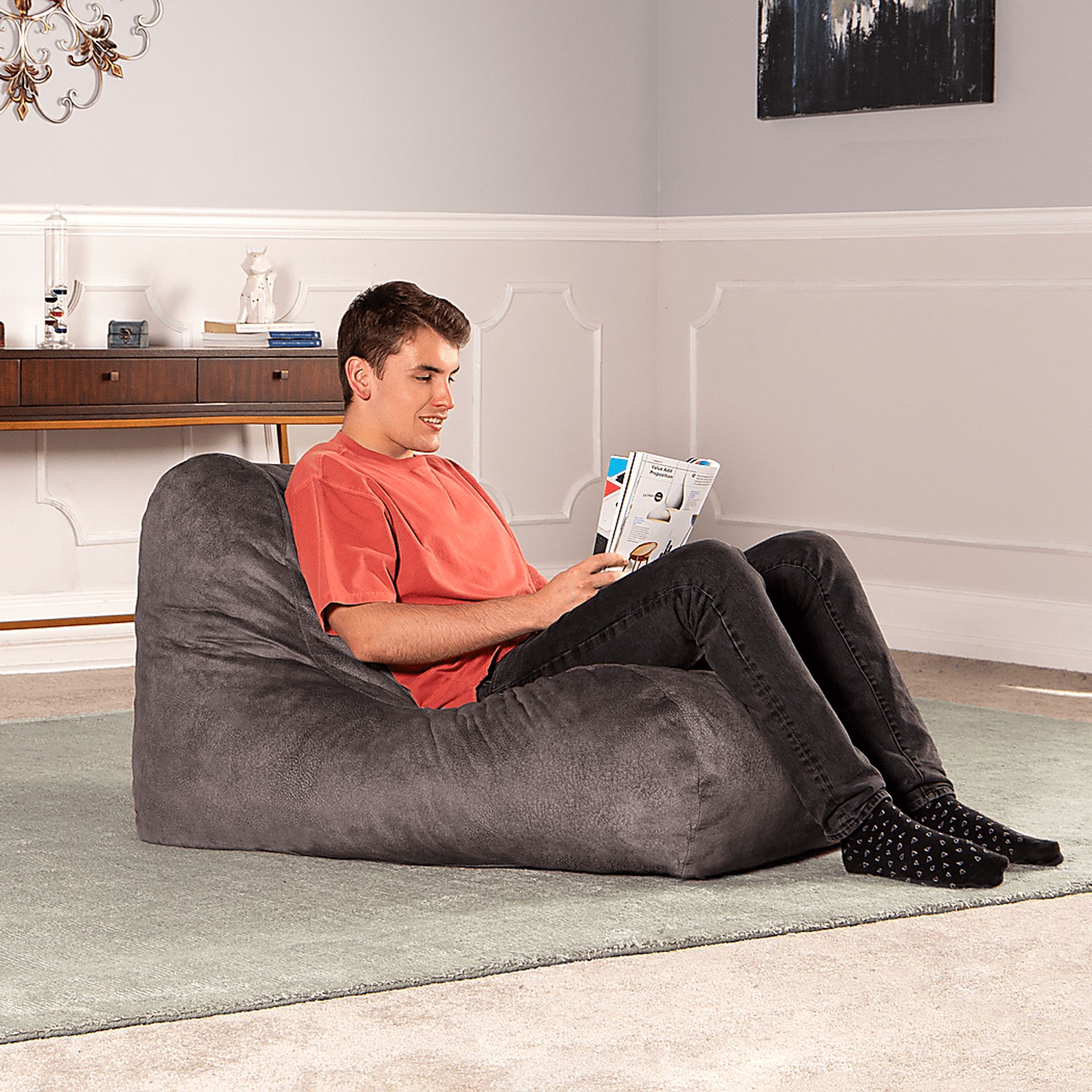 Kids Siler Gray Bean Bag Chair - Image 4