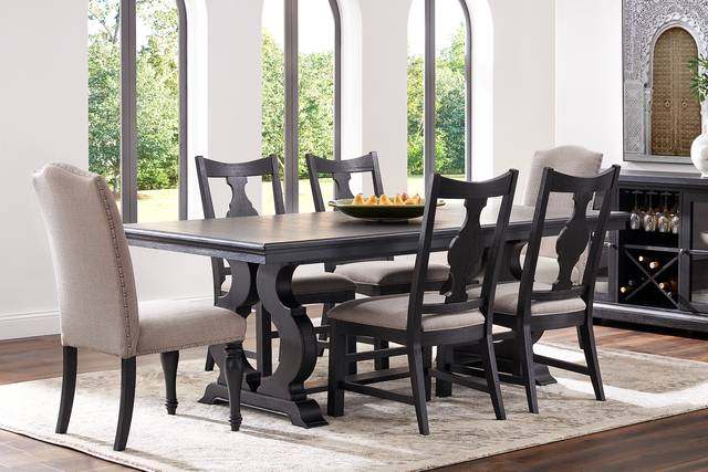Sillsbee Place Black 5 Pc Rectangle Dining Room with Wood Back Chairs - Thumbnail - Image 1
