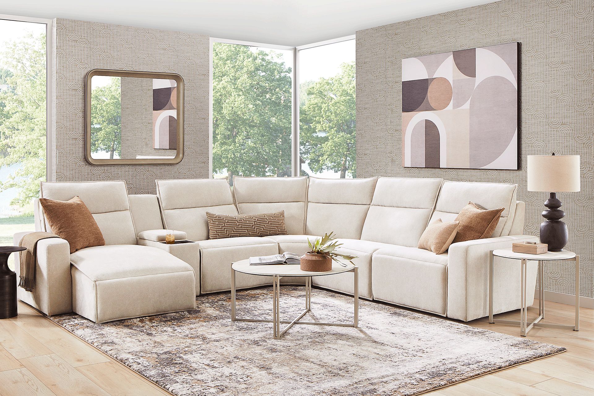 Silver 6 Pc Dual Power Reclining ModularTwo with Media Console - Image 3