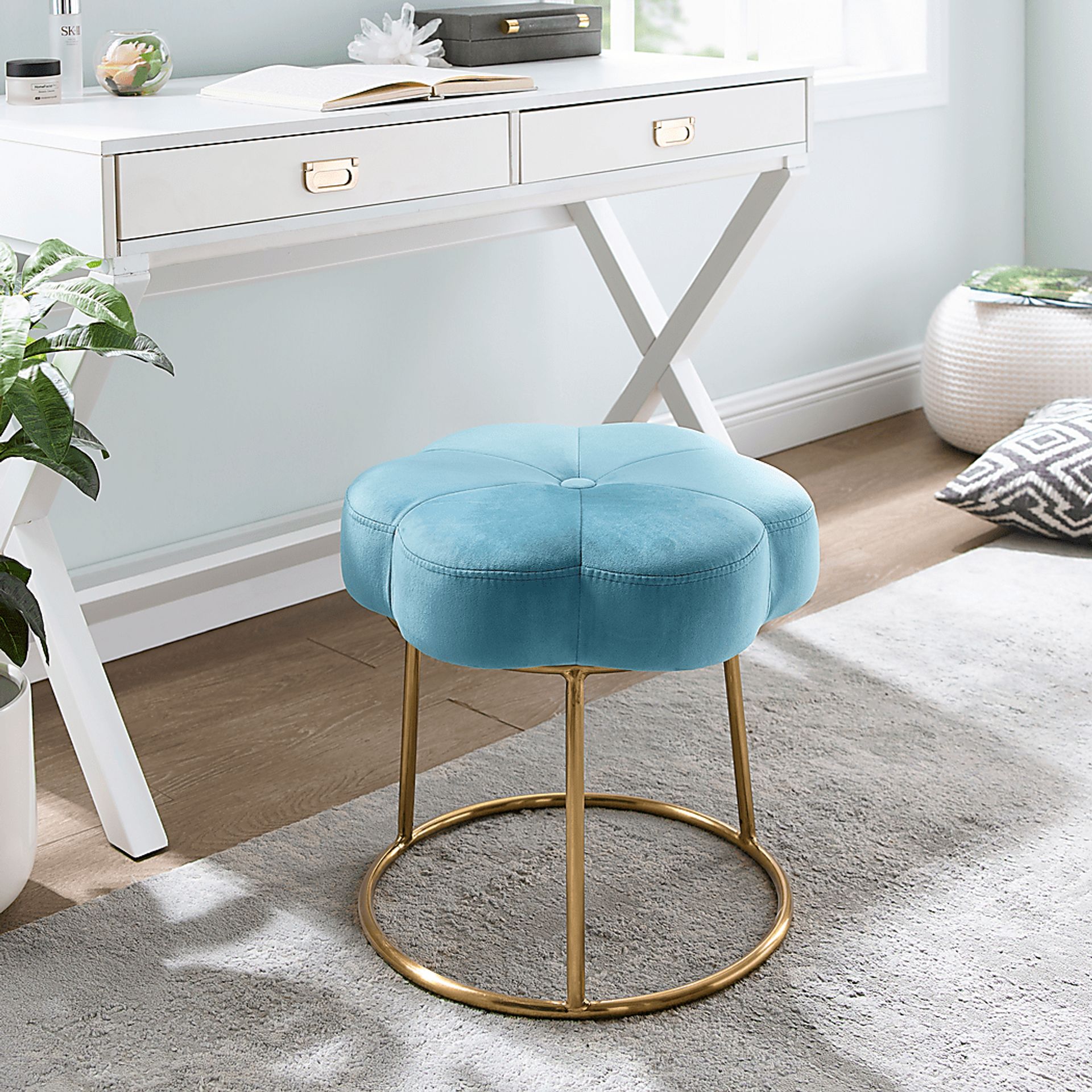 Silver Lane Blue Vanity Stool - Image 2