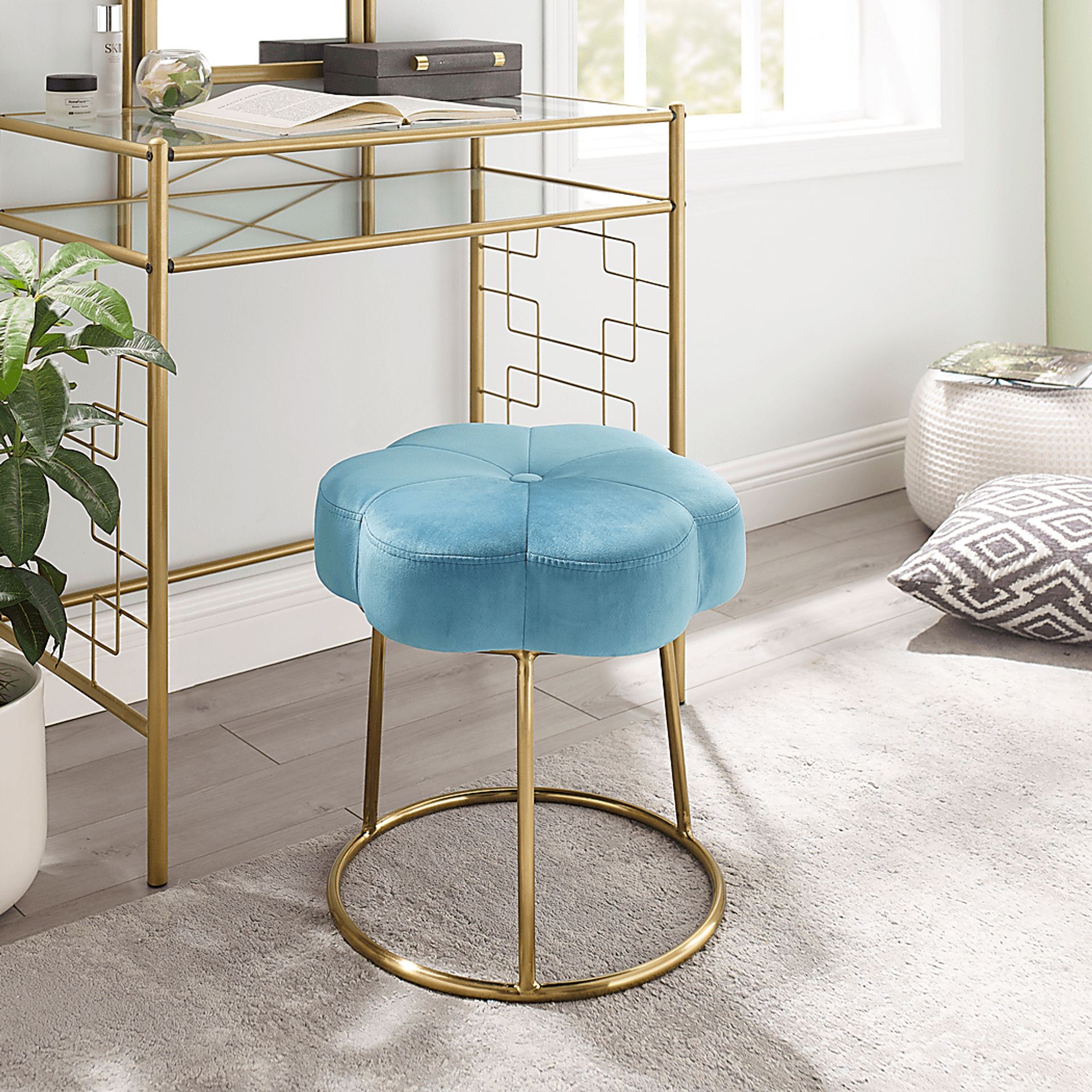 Silver Lane Blue Vanity Stool - Image 3