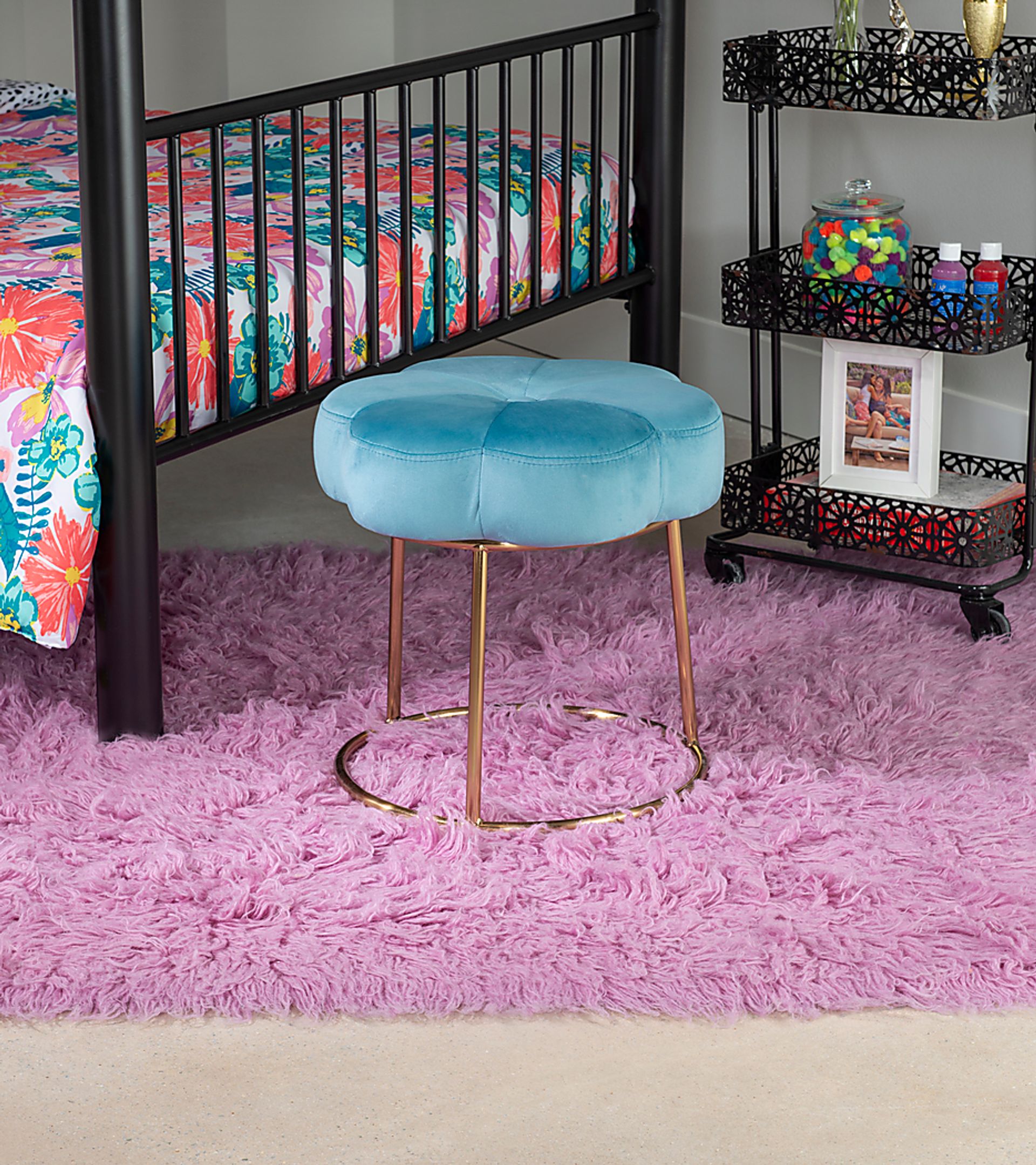 Silver Lane Blue Vanity Stool - Image 4