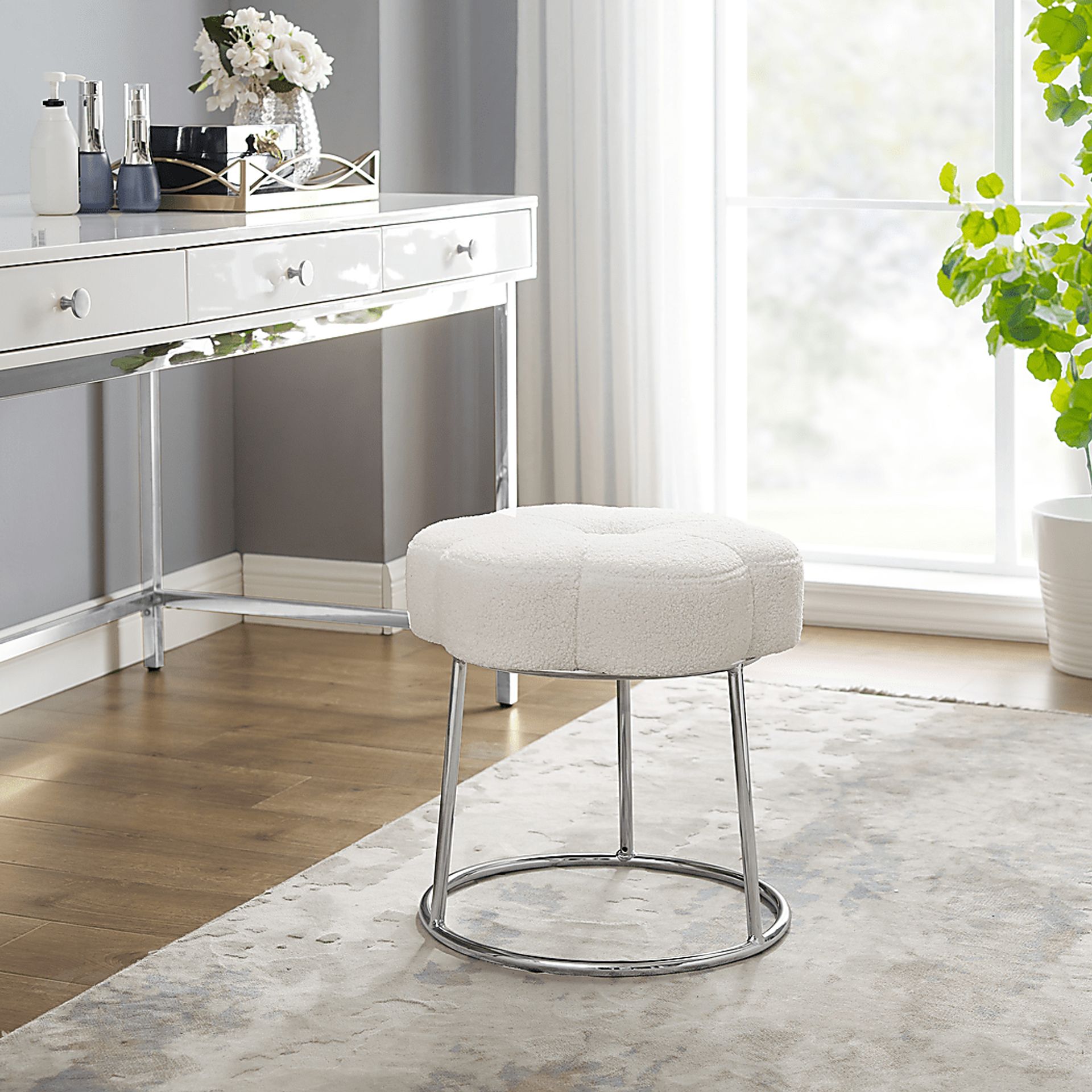 Silver Lane White/Silver Vanity Stool - Image 2