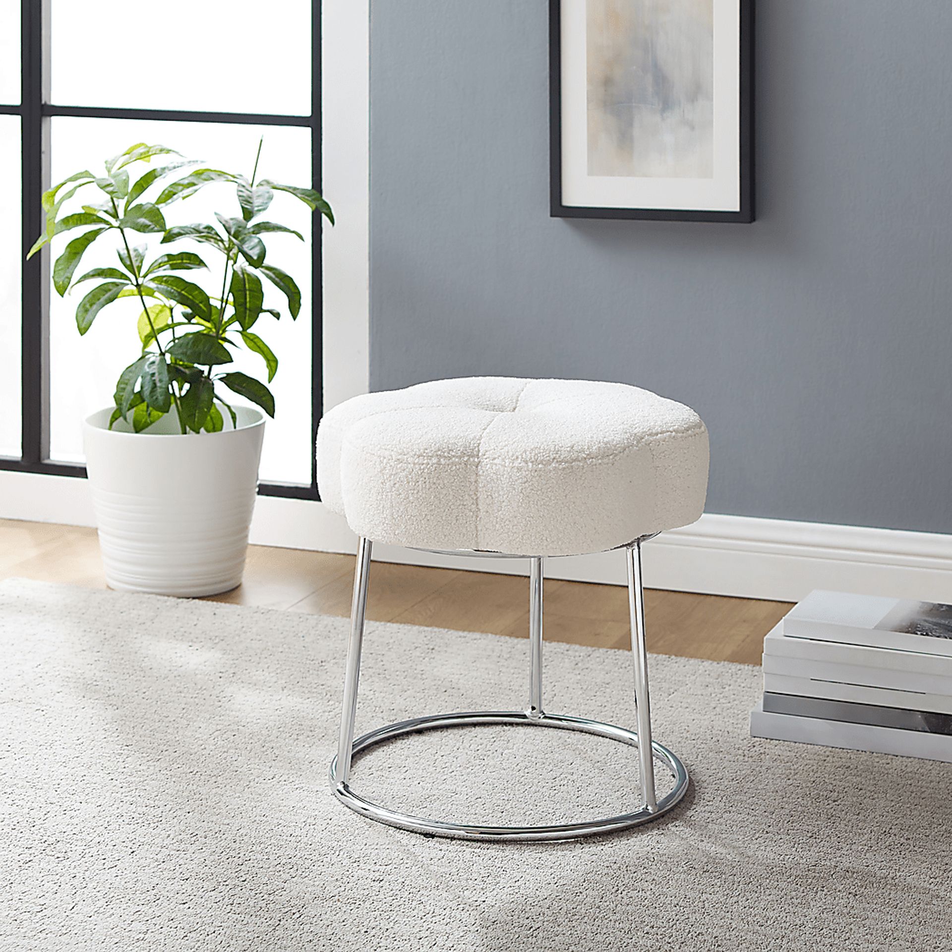 Silver Lane White/Silver Vanity Stool - Image 4