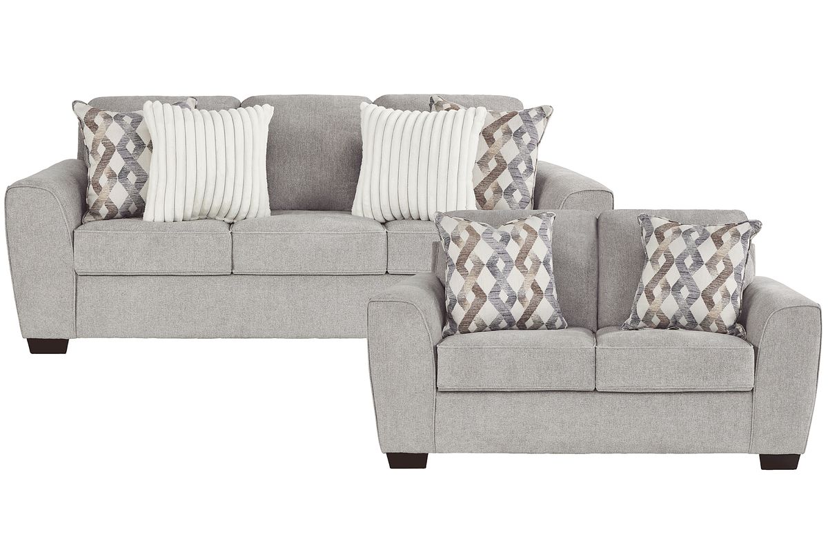 Silverman 2 Pc Gray Chenille Fabric Living Room Set With Sofa, Loveseat ...