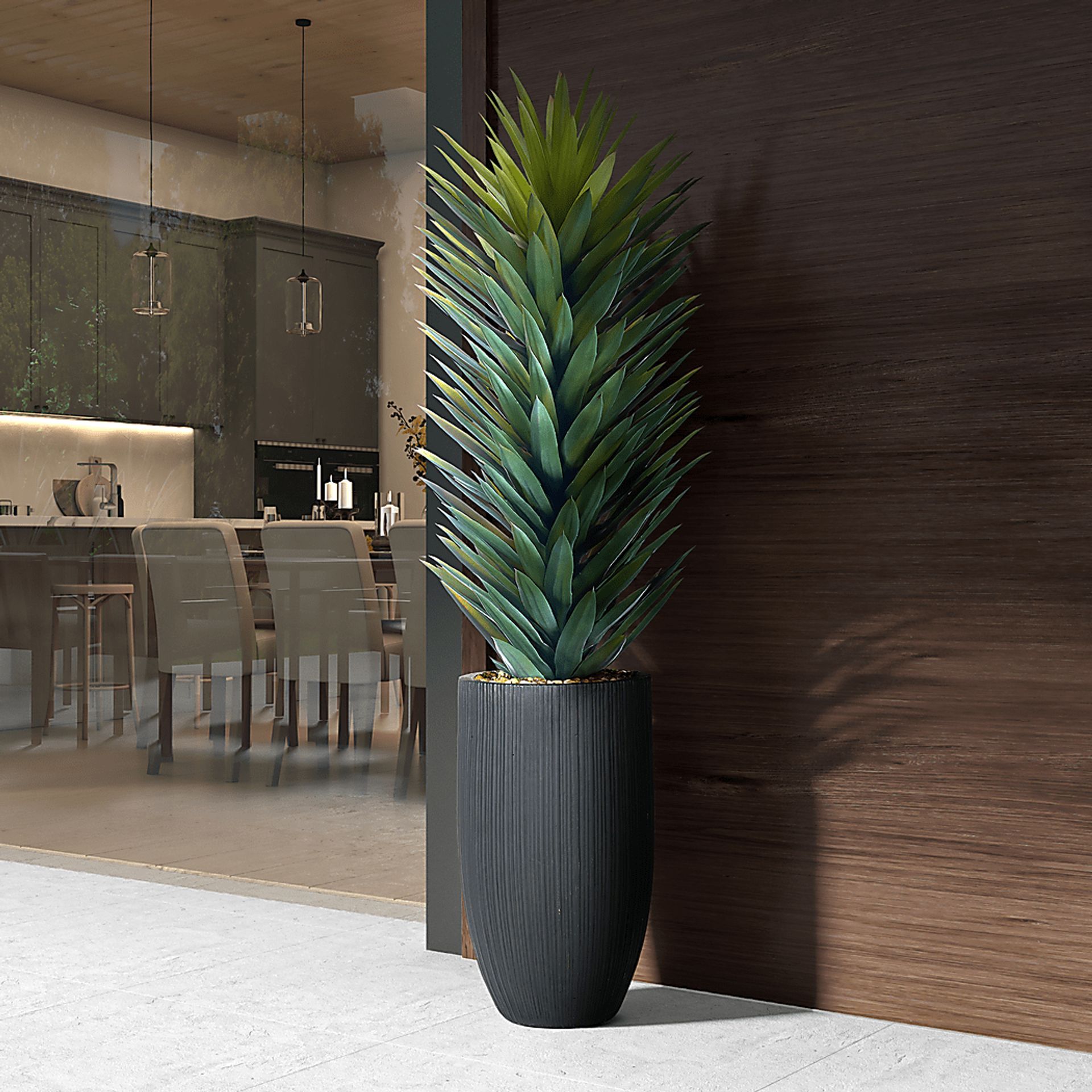 Sisalana Green 60 in. UV Artifical Agave Plant in Black Planter - Image 2