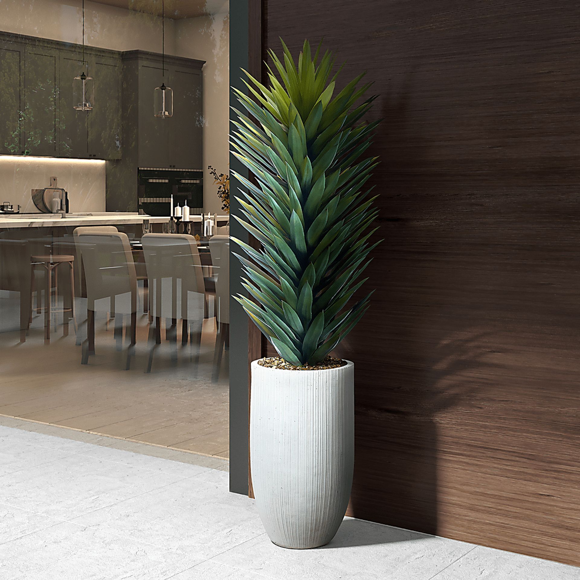Sisalanna Green 60 in.UV Artificail Agave Plant in White Planter - Image 2