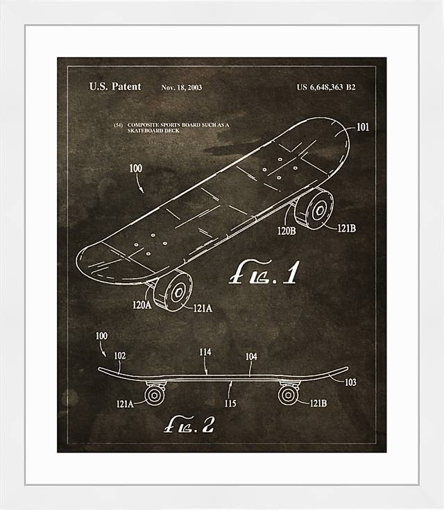 Skateboard Blueprint Brown Artwork - Thumbnail - Image 1