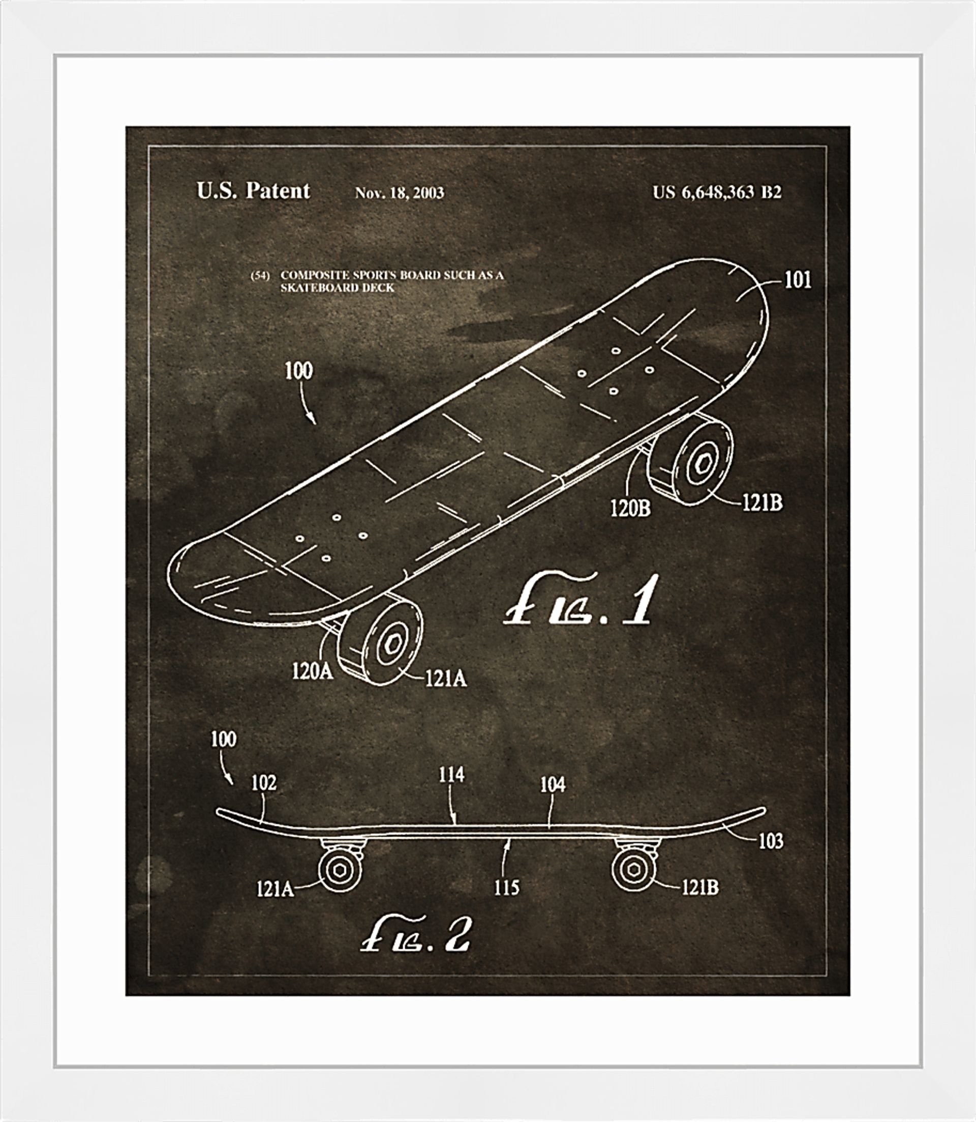 Skateboard Blueprint Brown Artwork - Image 1