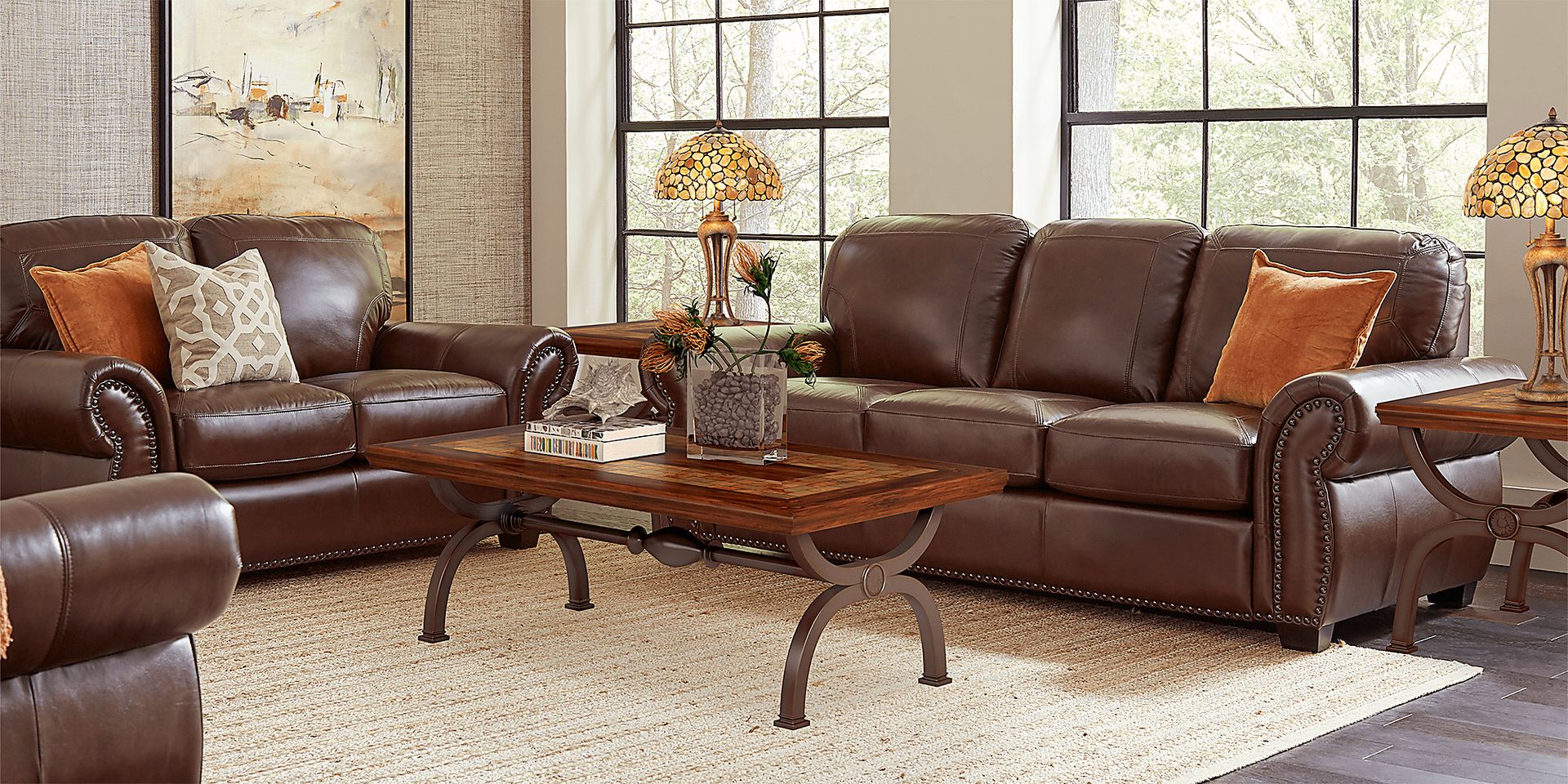 Balencia Dark Brown Leather 5 Pc Living Room - Image 1