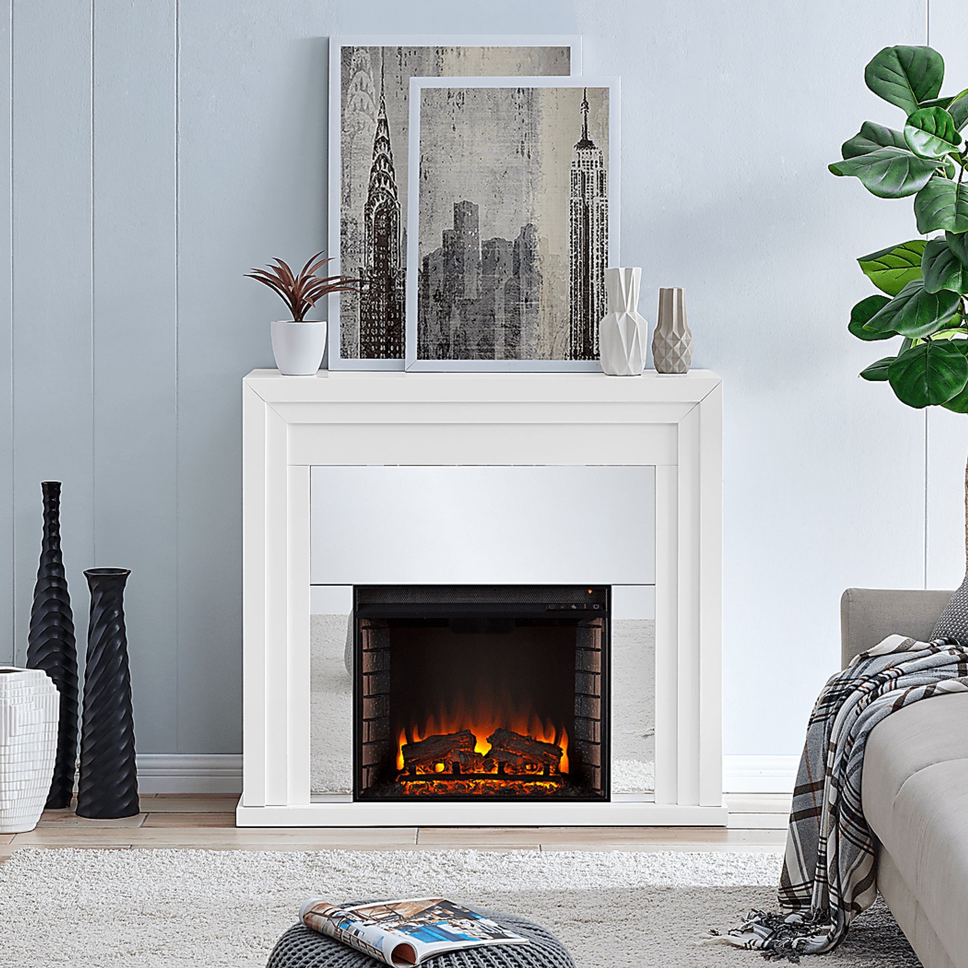 Skyflower II White 44 in. Console With Electric Log Fireplace - Image 9