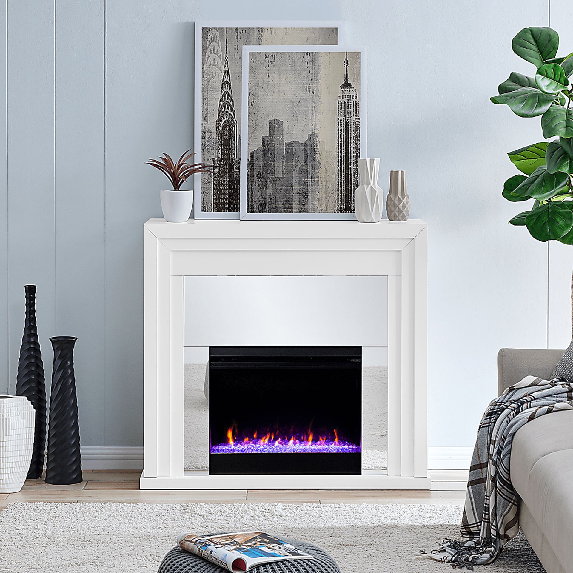 Skyflower I White 44 in. Console, With Color Changing Electric Fireplace - Image 7