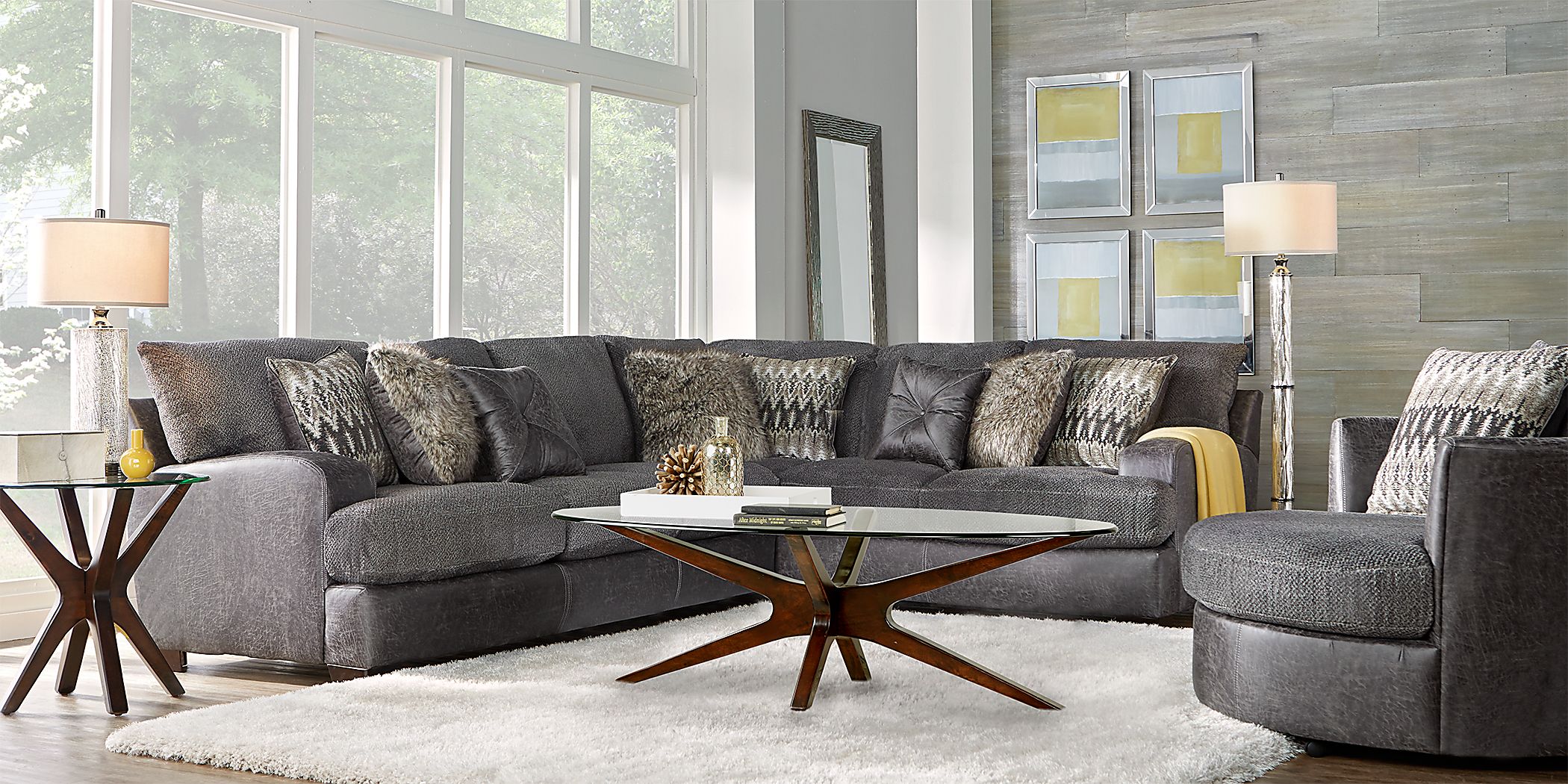 Skyline Drive 6 Pc Gray Textured Living Room Set