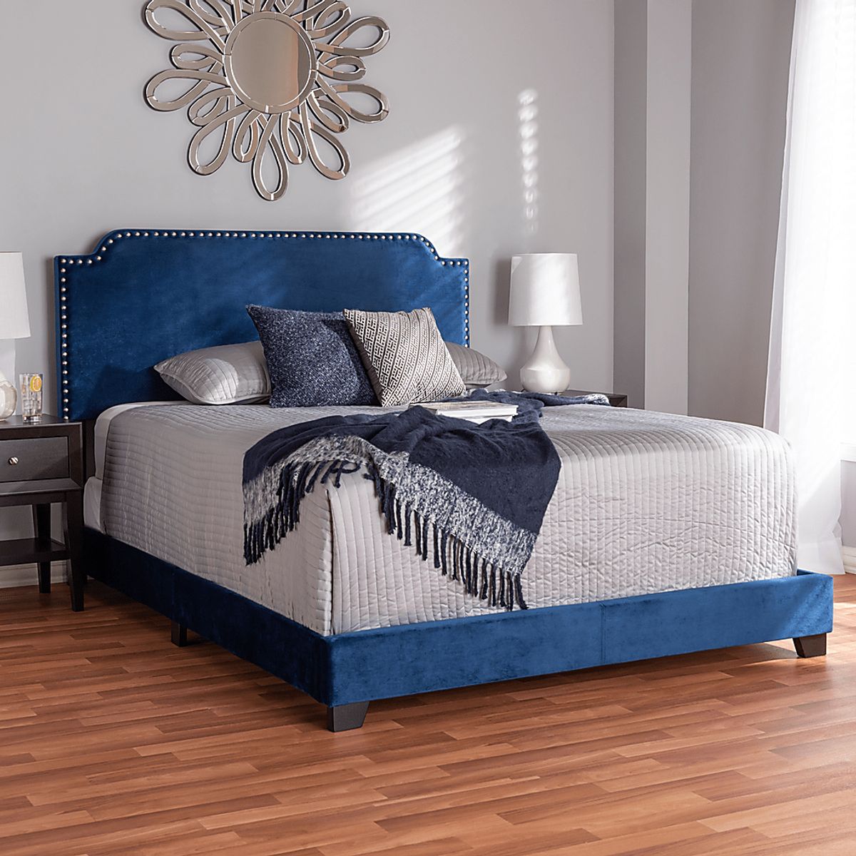 Skylyn Blue Colors Velvet Plush Queen Bed | Rooms to Go