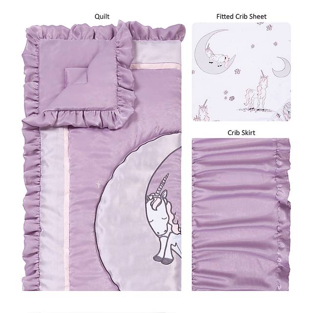 Sleepy Unicorn Lilac 3 Pc Baby Bedding Set - Thumbnail - Image 2