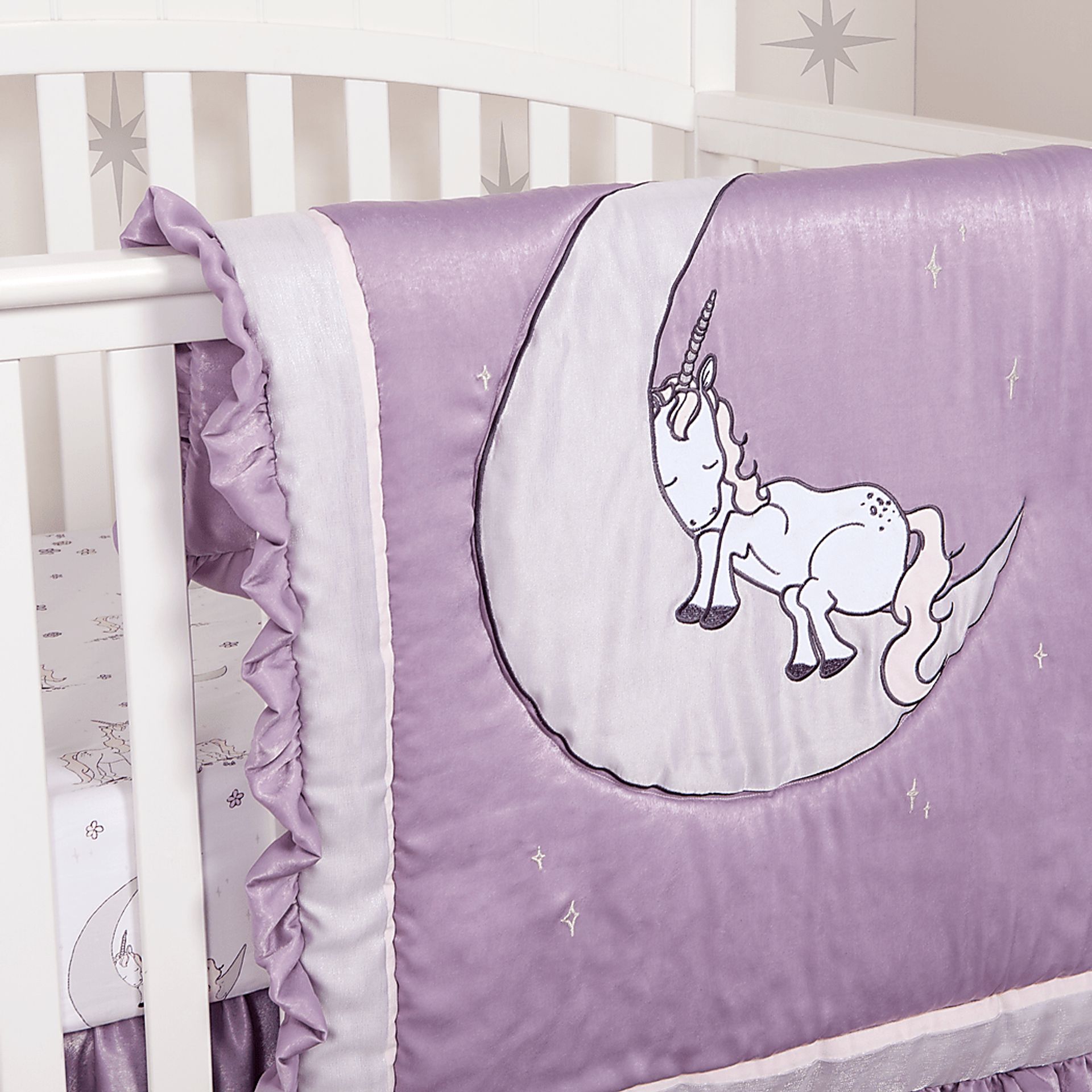 Sleepy Unicorn Lilac 3 Pc Baby Bedding Set - Image 7