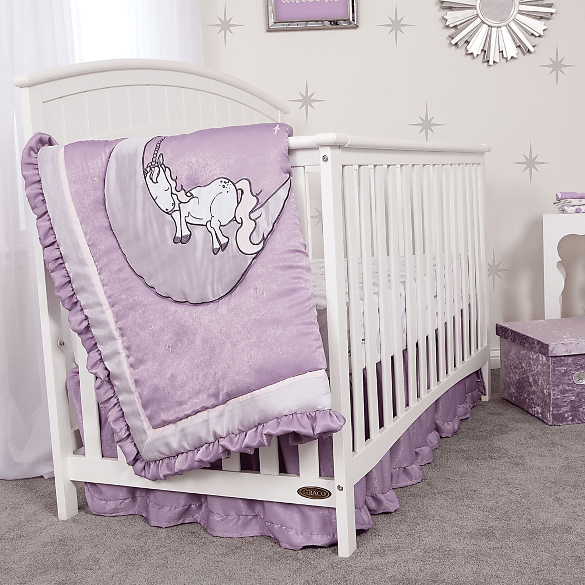 Sleepy Unicorn Lilac 3 Pc Baby Bedding Set - Image 8