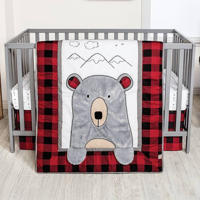 Slumbering Bear Red 3 Pc Baby Bedding Set - Thumbnail - Image 3