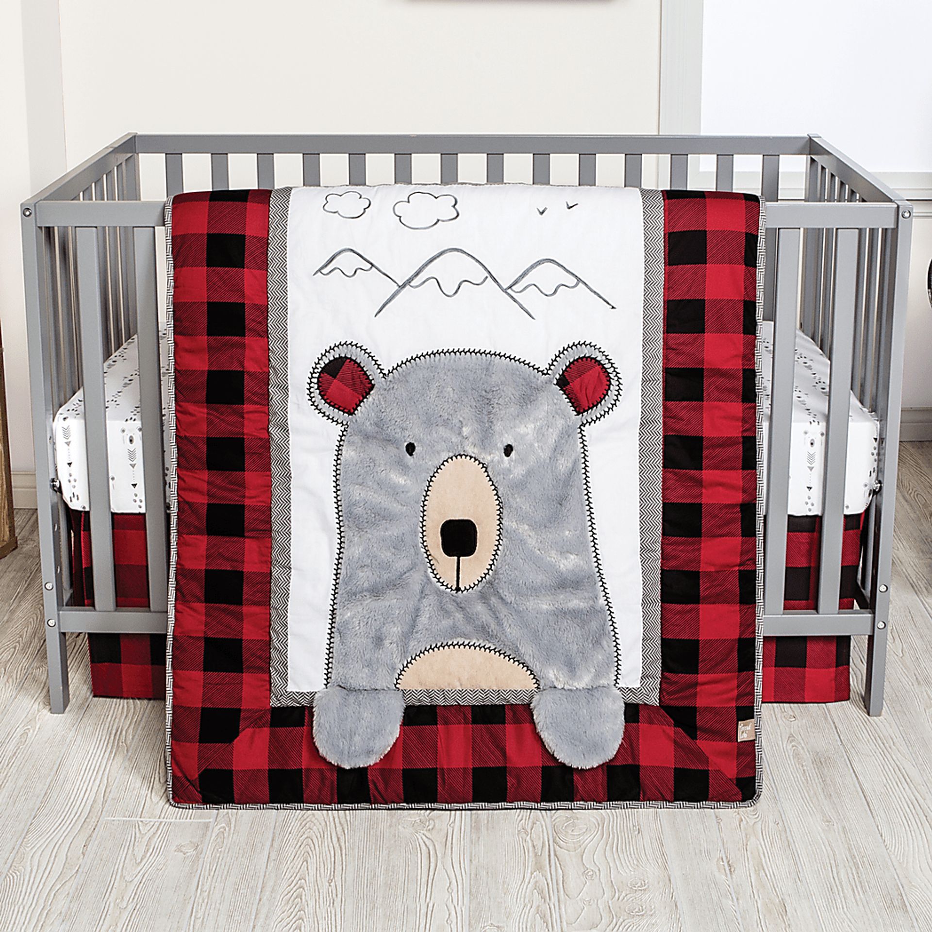 Slumbering Bear Red 3 Pc Baby Bedding Set - Image 3