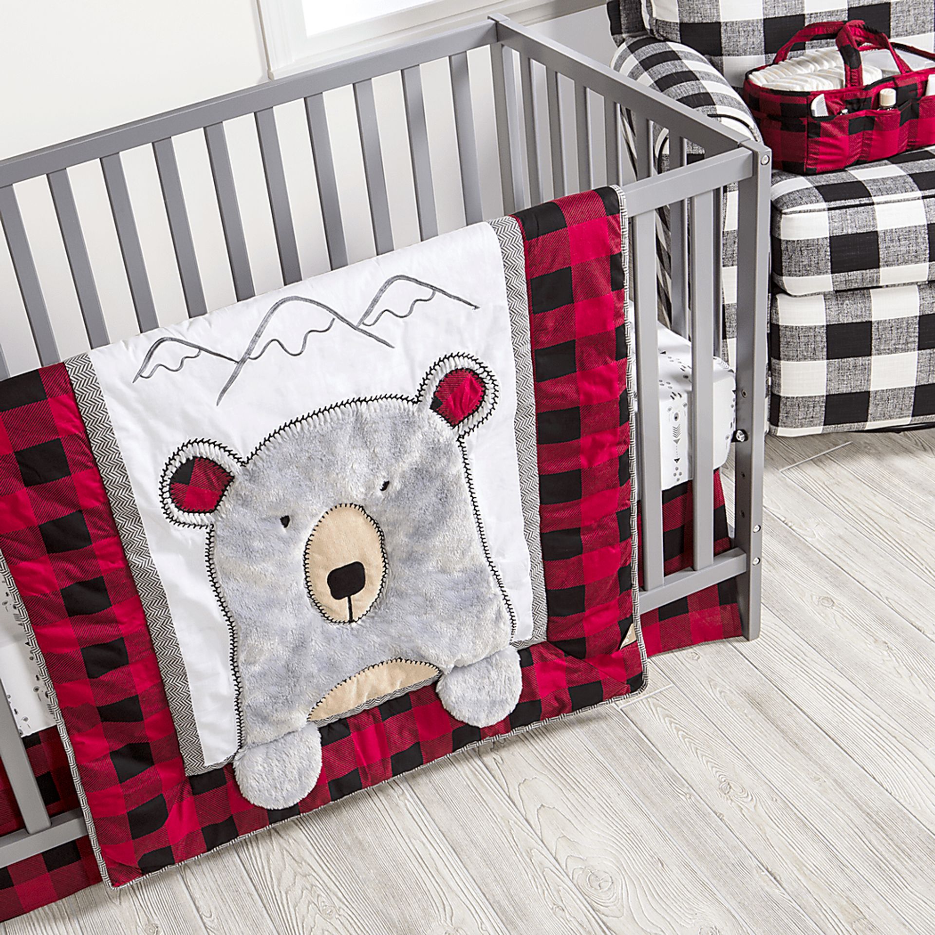 Slumbering Bear Red 3 Pc Baby Bedding Set - Image 9