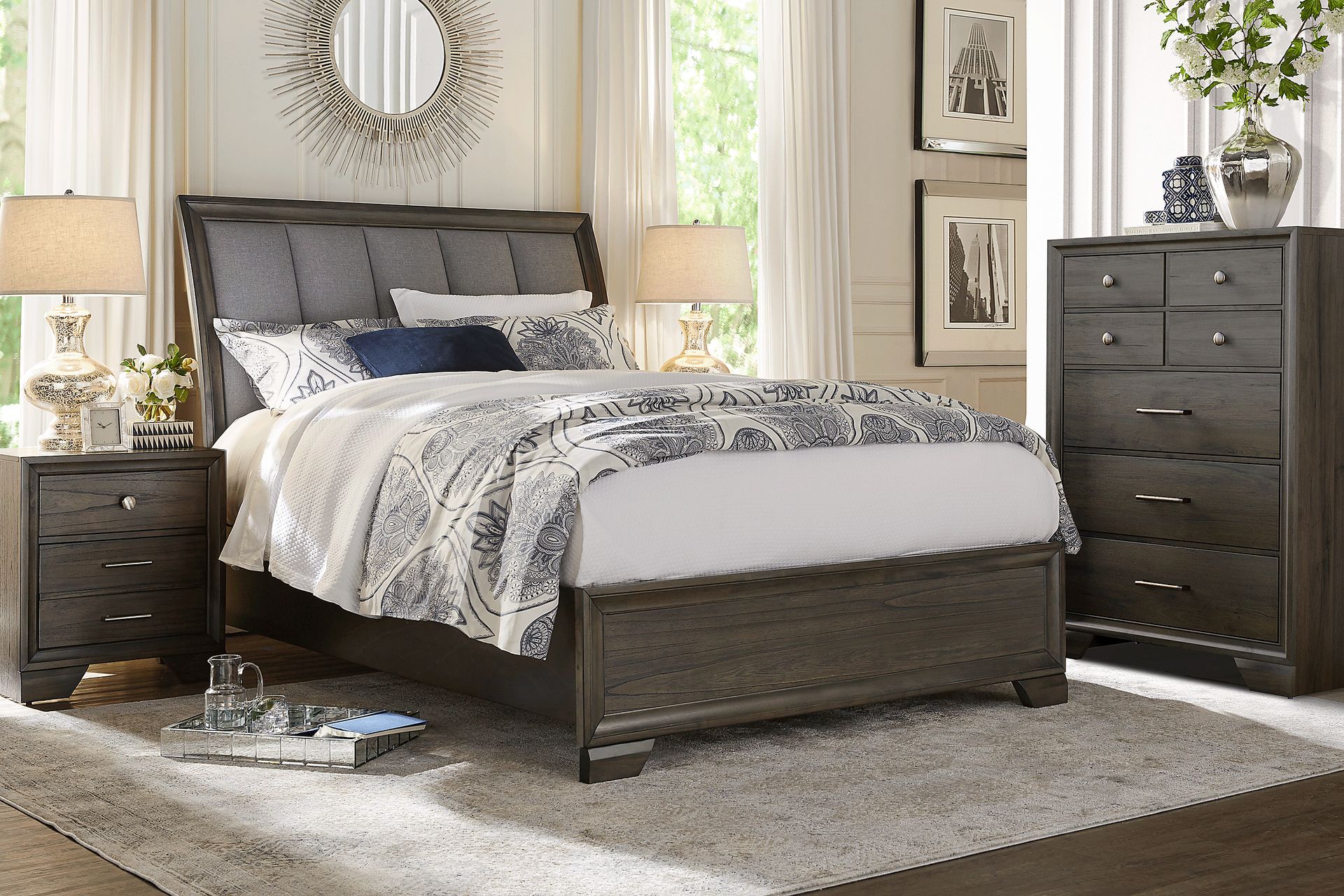 Beckwood Gray 3 Pc King Upholstered Sleigh Bed - Image 2