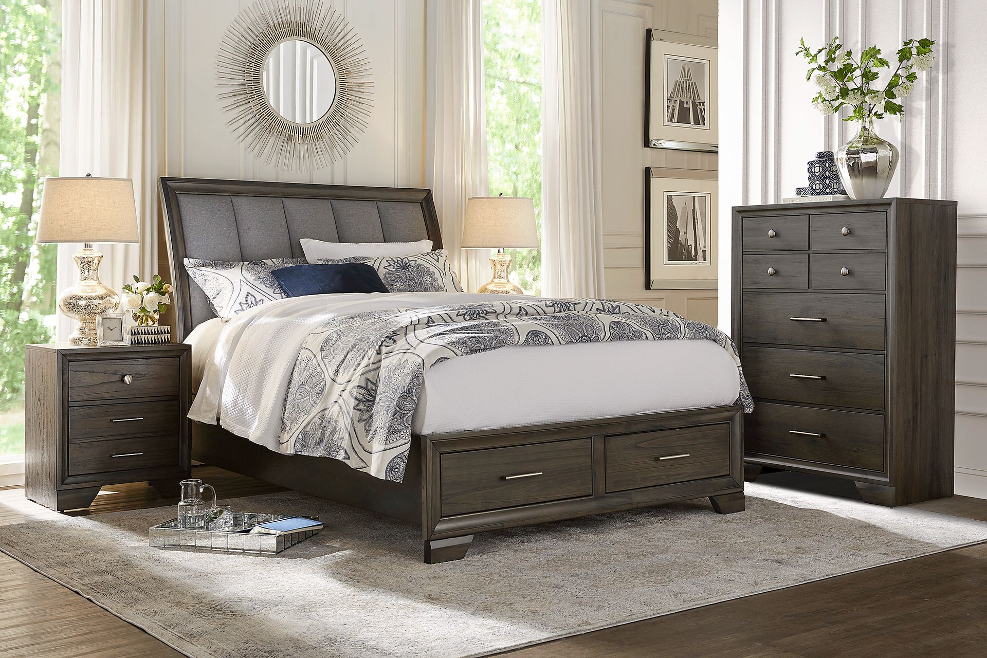 Small Spaces Beckwood Gray 5 Pc Queen Upholstered Sleigh Bedroom - Image 1
