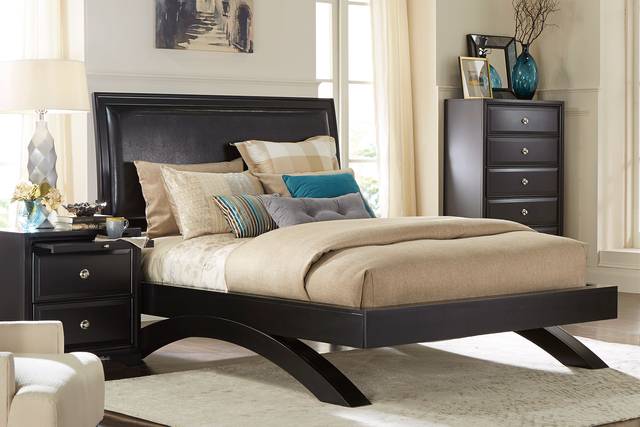 Small Spaces Belcourt Black 5 Pc Queen Upholstered Sleigh Arch Bedroom - Thumbnail - Image 1