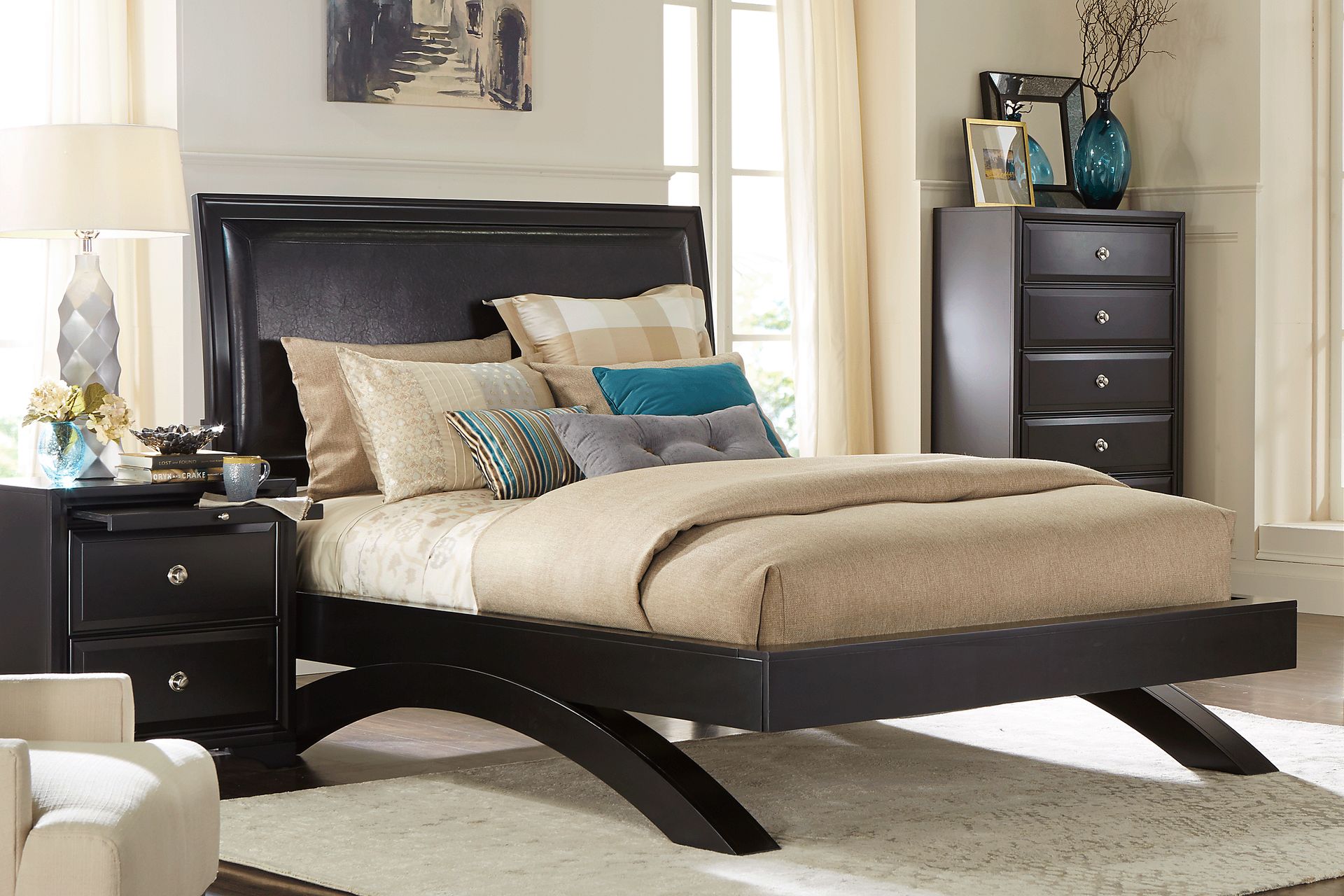 Small Spaces Belcourt Black 5 Pc Queen Upholstered Sleigh Arch Bedroom - Image 1