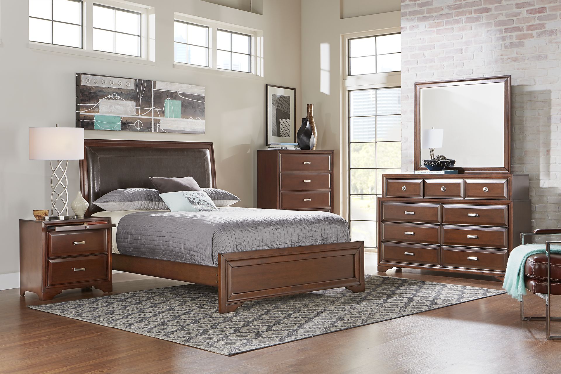 Belcourt Brown Cherry 3 Pc King Upholstered Sleigh Bed - Image 2