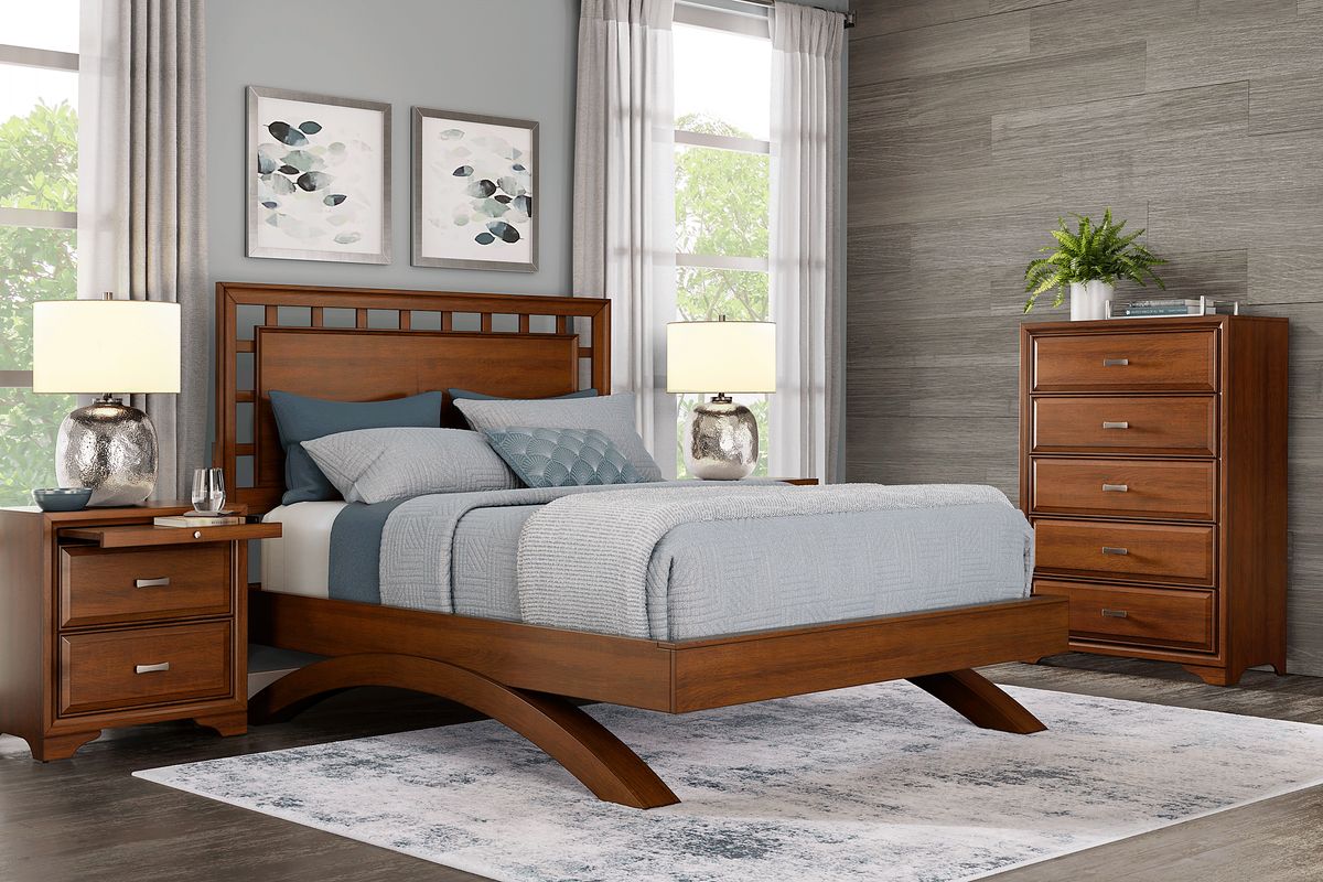 Belcourt 5 Pc Cherry Dark Wood Queen Bedroom Set With Nightstand, Chest ...