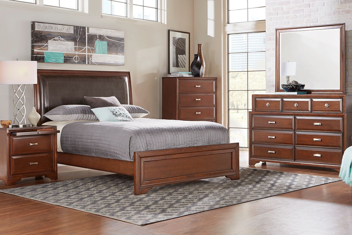Belcourt 5 Pc Cherry Dark Wood Queen Bedroom Set With Nightstand, Chest ...