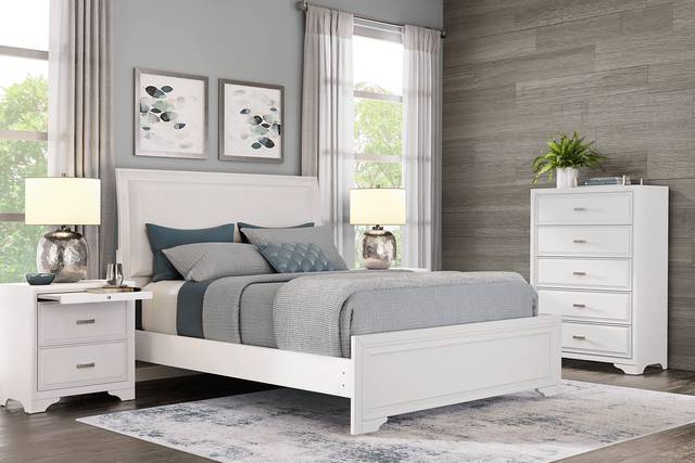 Small Spaces Belcourt White 5 Pc King Upholstered Sleigh Bedroom - Thumbnail - Image 1