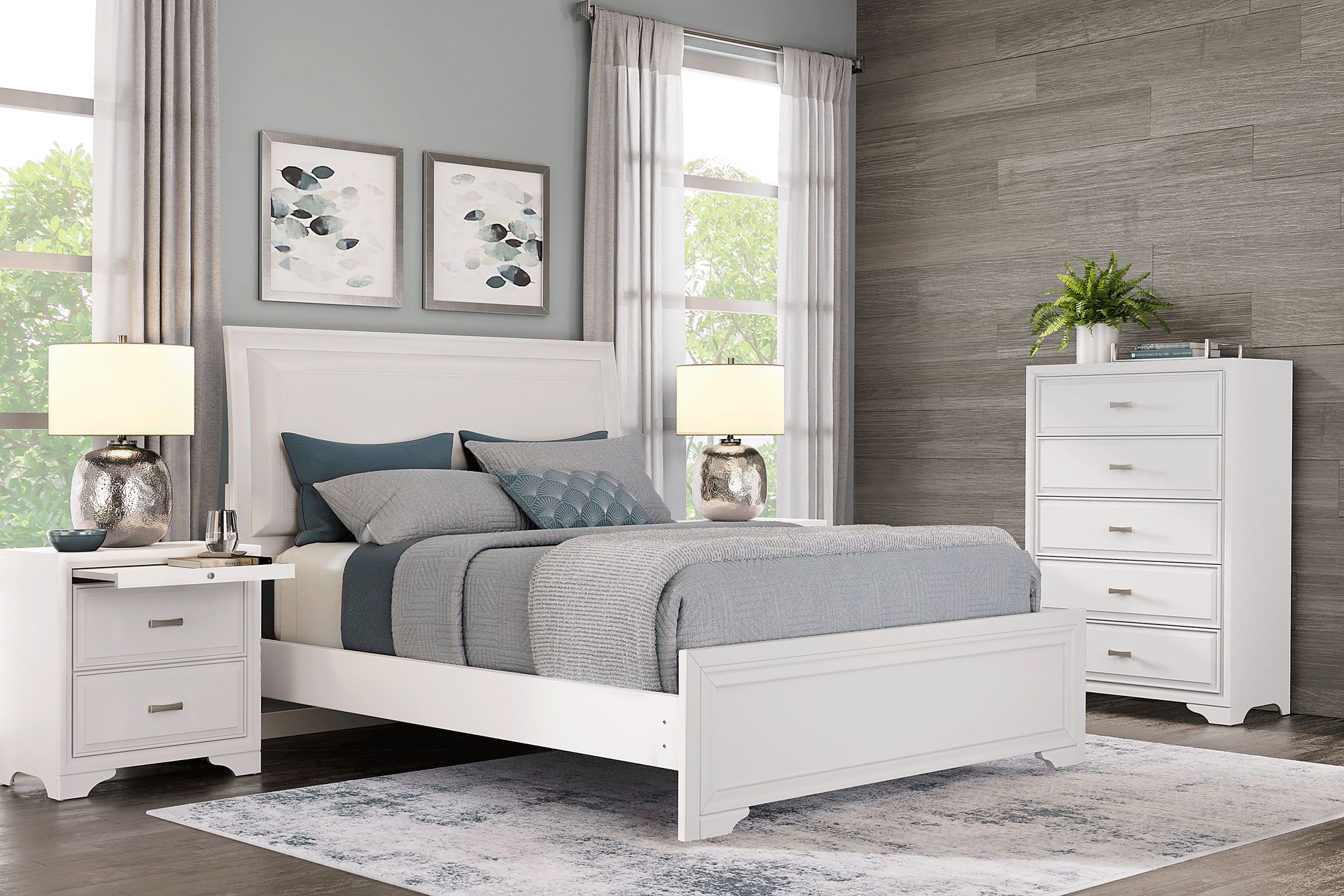 Small Spaces Belcourt White 5 Pc King Upholstered Sleigh Bedroom - Image 1