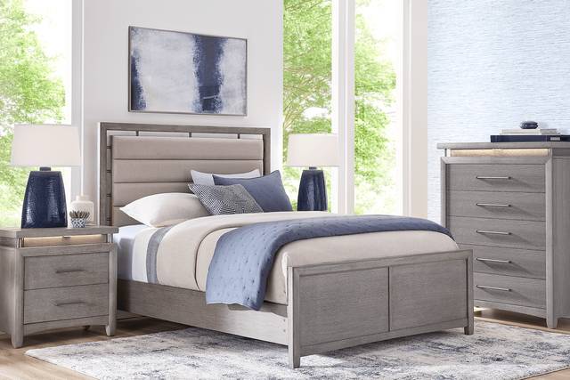 Broadmore Light Gray 5 Pc Upholstered King Bedroom - Thumbnail - Image 1