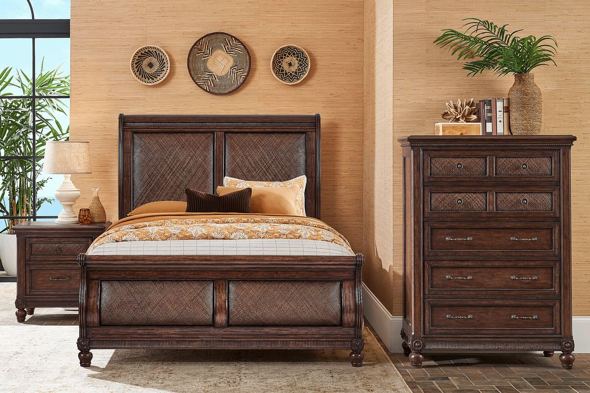 Cindy Crawford West Indies 5 Pc Brown Dark Wood Queen Bedroom Set With
