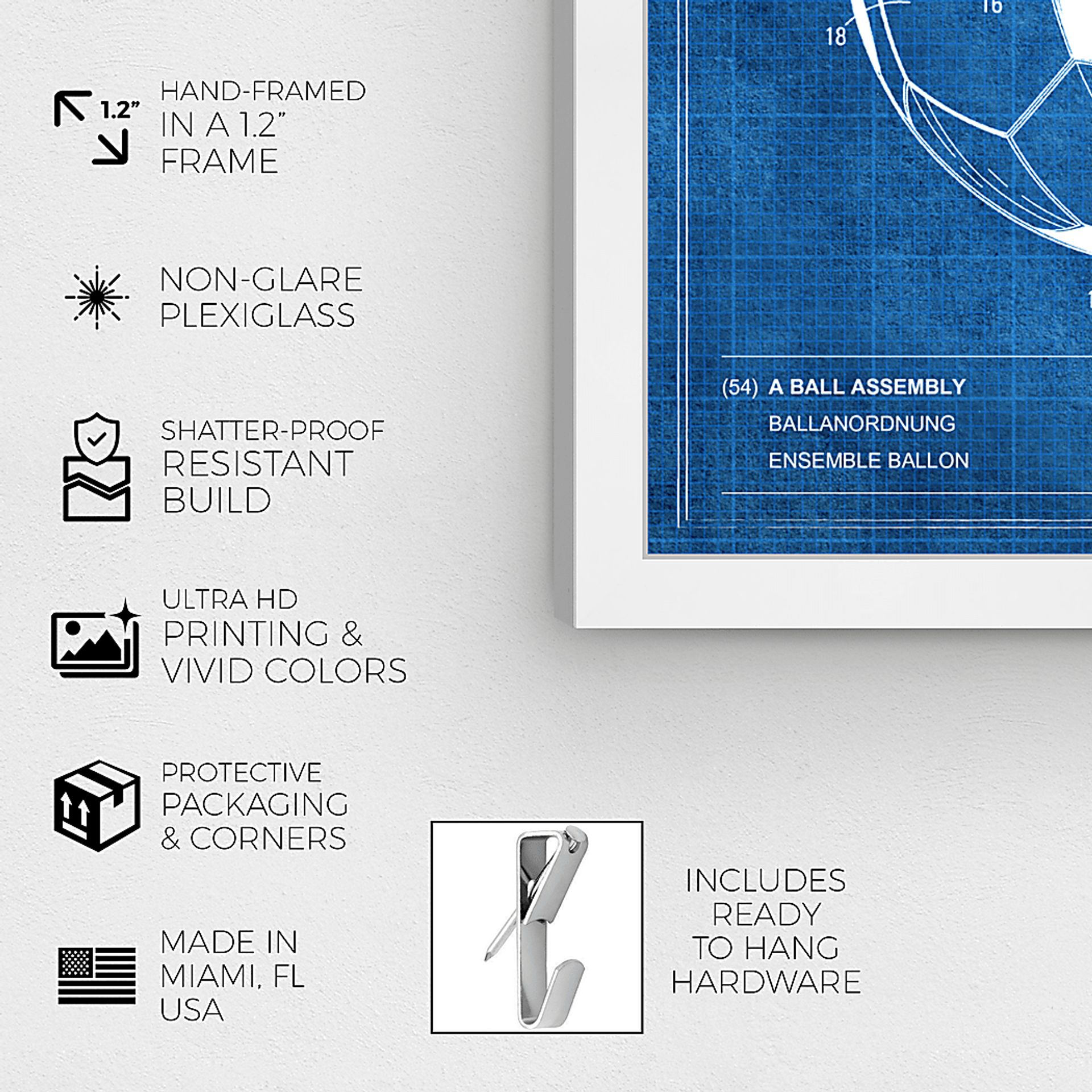 Soccer Ball Blueprint I Blue Artwork - Image 2