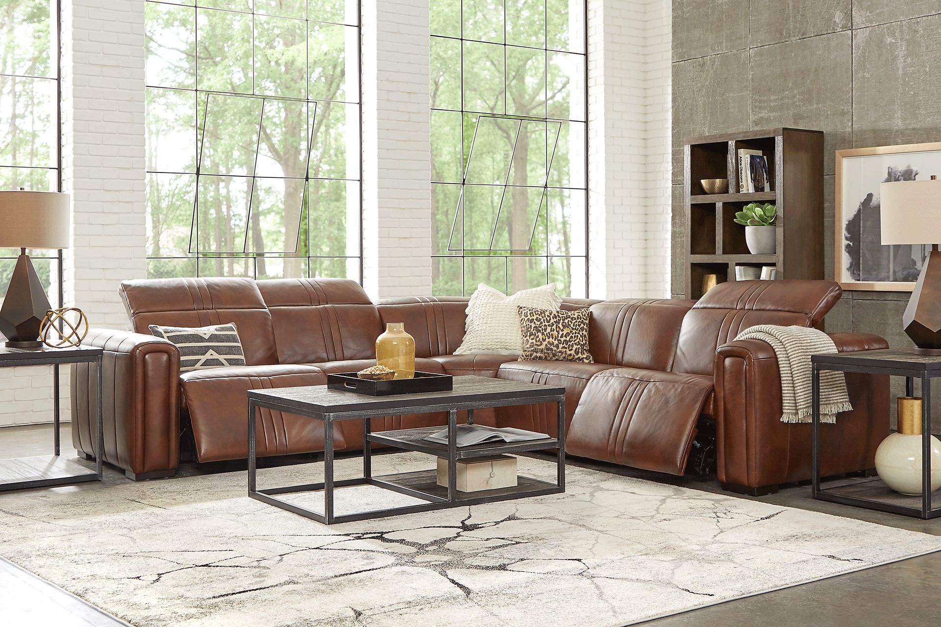 Bennett Valley Brown 5 Pc Leather Dual Power Reclining Sectional - Image 2