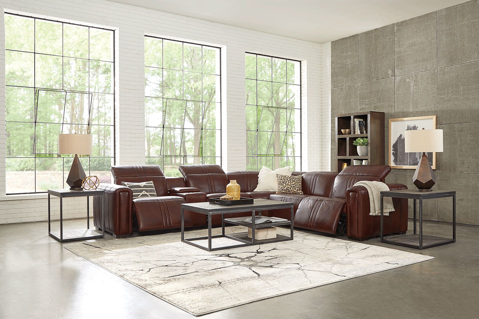 Bennett Valley Brown 7 Pc Leather Dual Power Reclining Sectional Living Room - Image 1