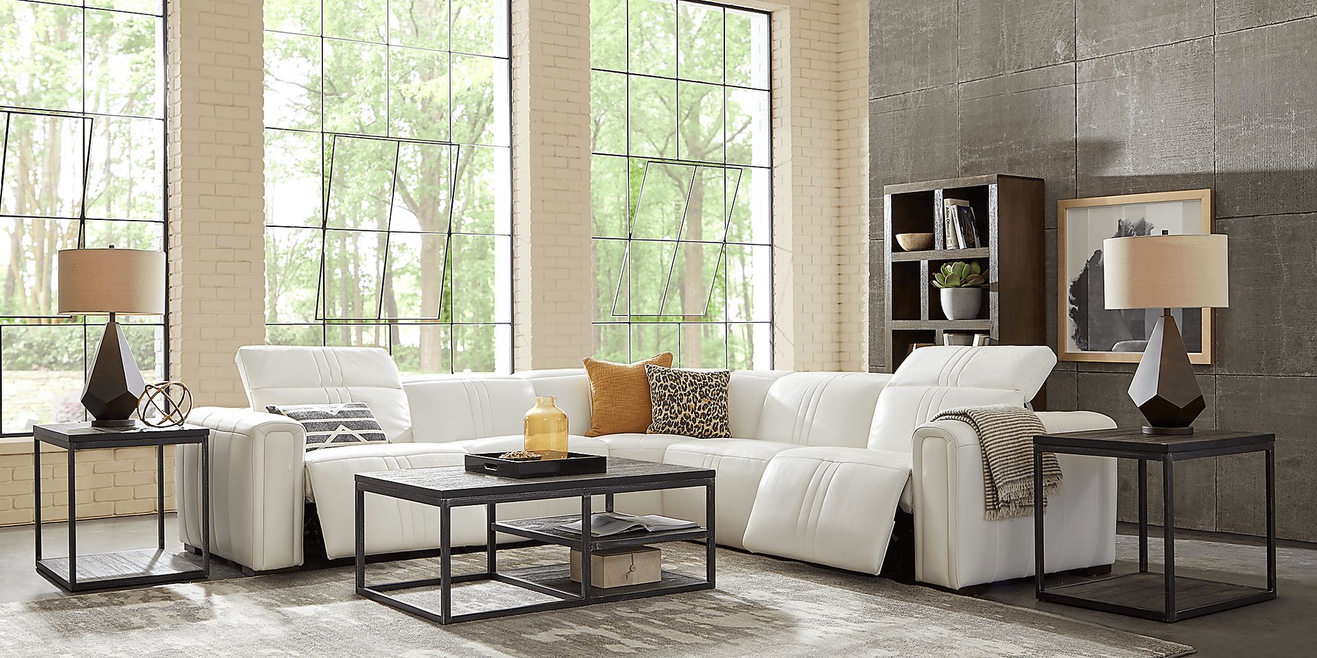 Bennett Valley White 5 Pc Leather Dual Power Reclining Sectional - Image 2