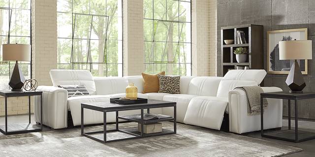 Bennett Valley White 5 Pc Leather Dual Power Reclining Sectional - Thumbnail - Image 2