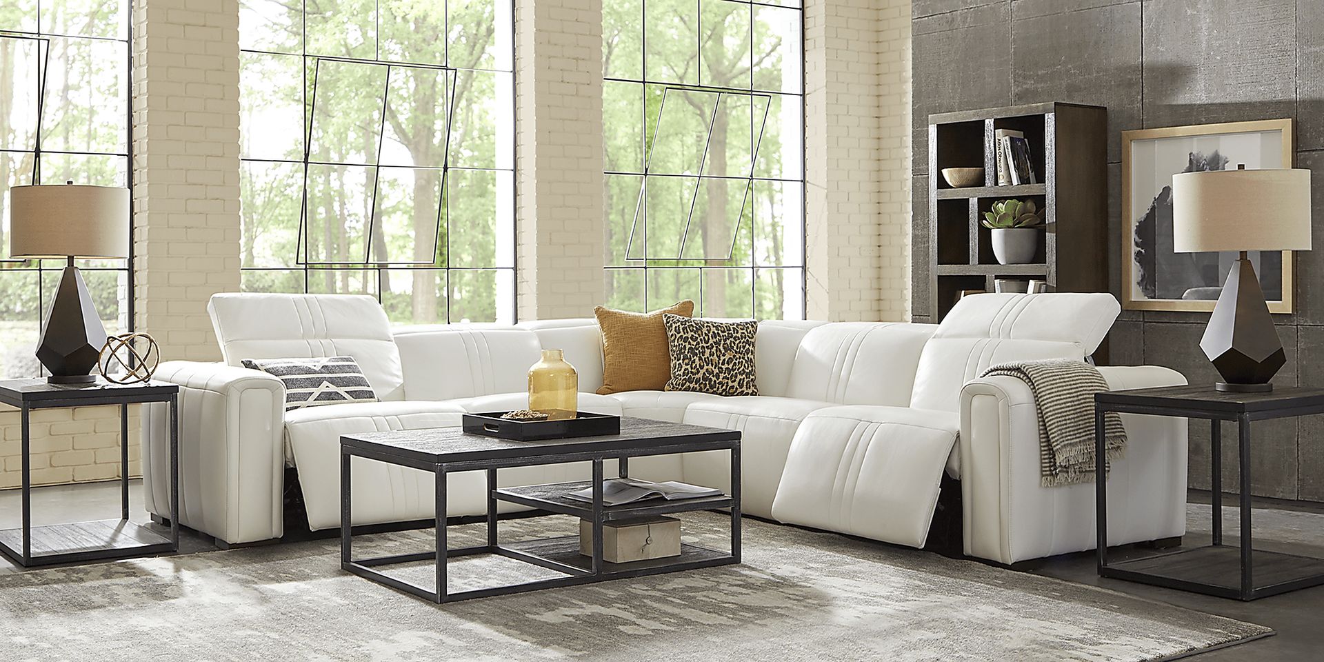 Bennett Valley White 5 Pc Leather Dual Power Reclining Sectional - Image 2