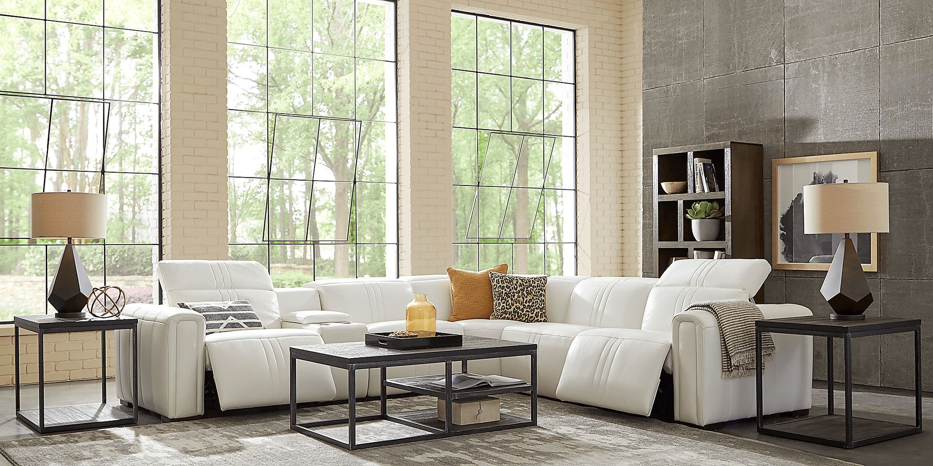 Bennett Valley White 6 Pc Leather Dual Power Reclining Sectional - Image 2