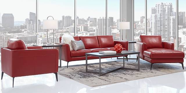 Brazil Red 3 Pc Leather Living Room - Thumbnail - Image 1