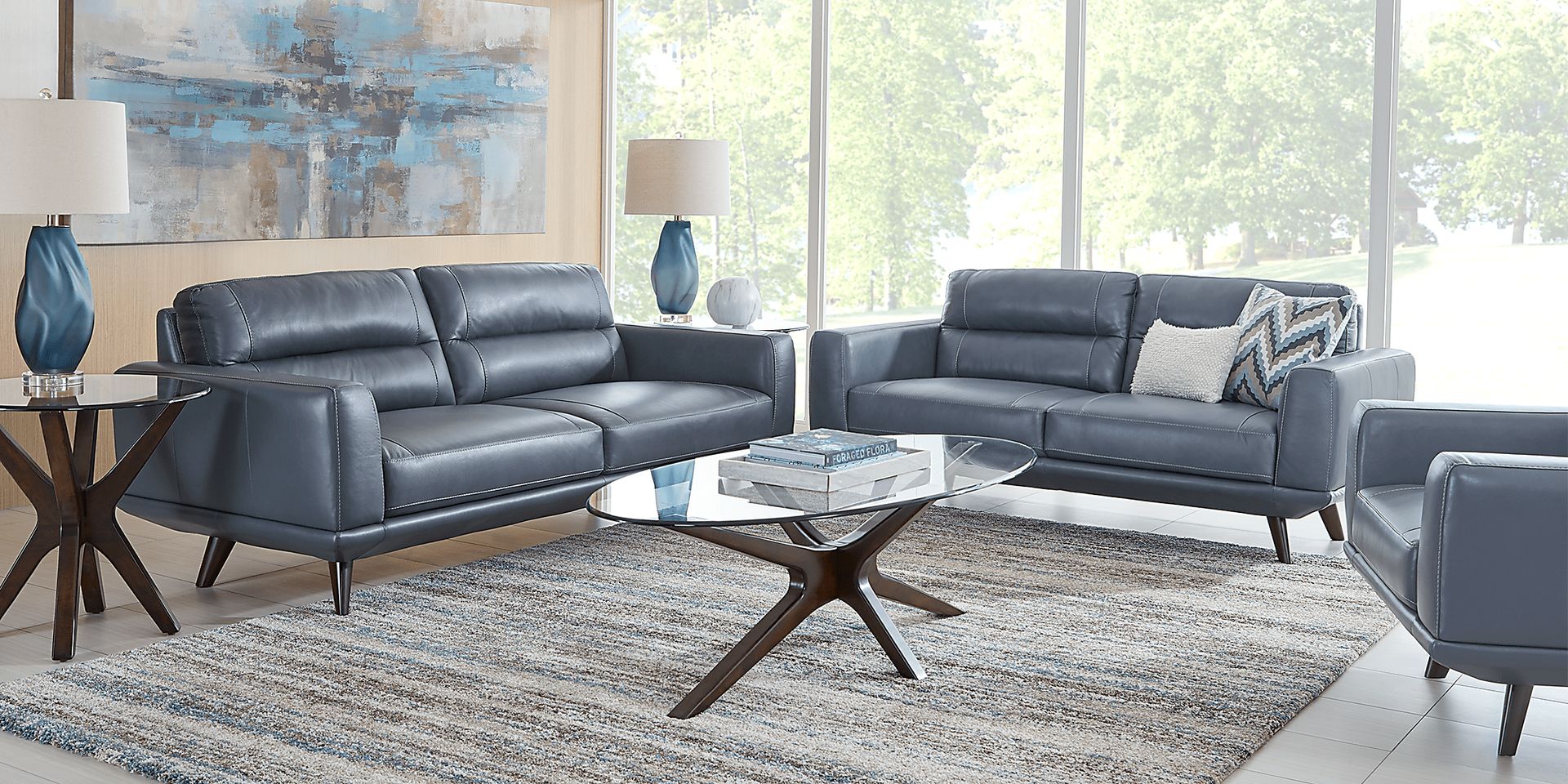 Capistrano Blue Leather 5 Pc Living Room - Image 1
