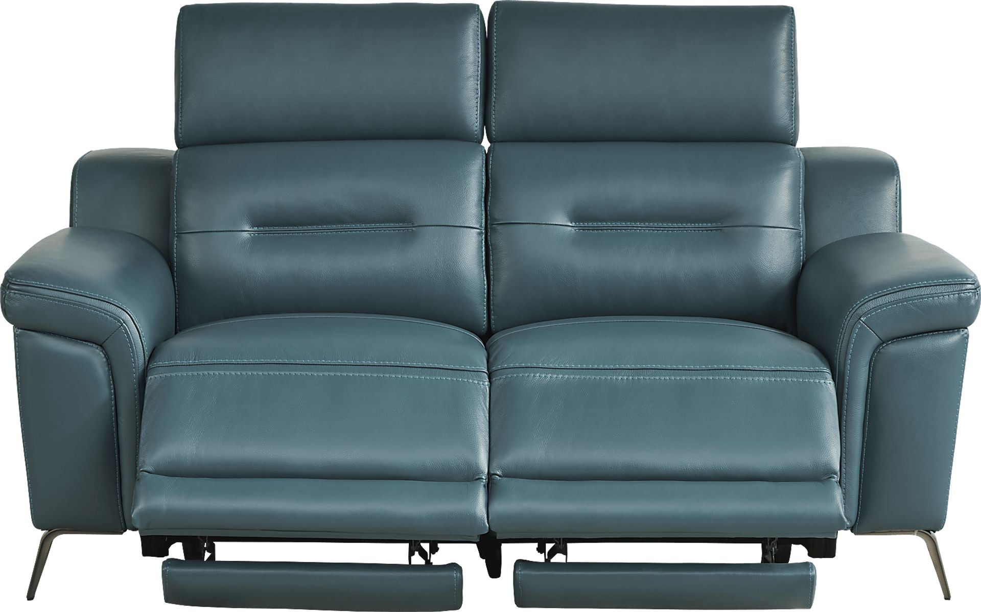 Castella Teal Leather Dual Power Reclining Loveseat - Image 1