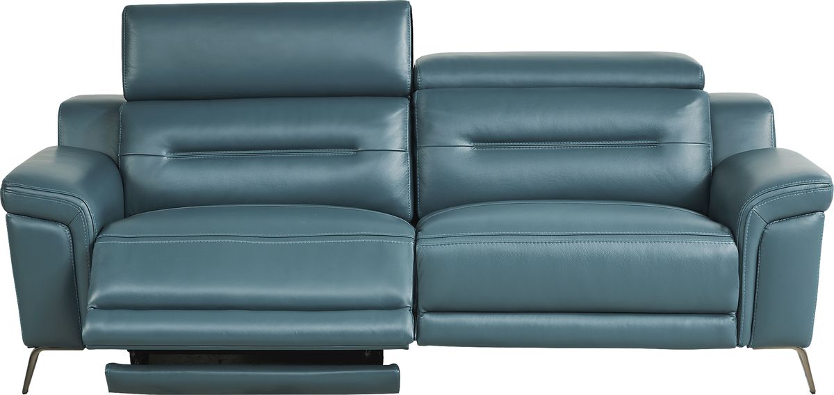 Castella Teal Blue,Green Leather Dual Power Reclining Sofa | Rooms to Go