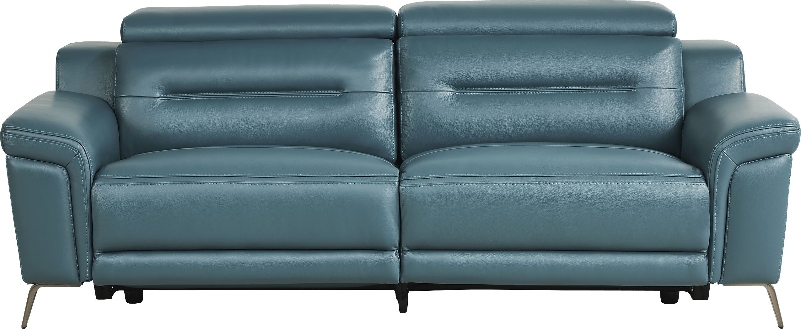 Castella Teal Blue Green Leather Dual Power Reclining Sofa Rooms To Go