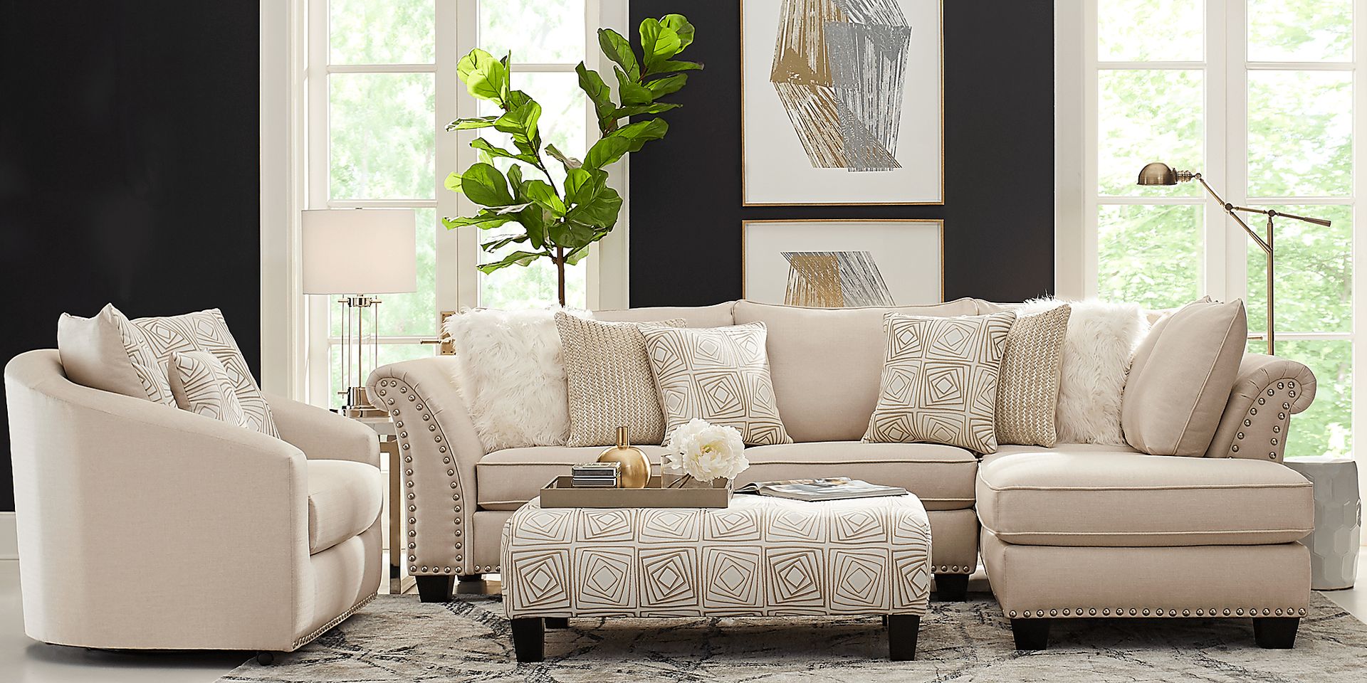 Claremont Beige 3 Pc Sectional Living Room - Image 1